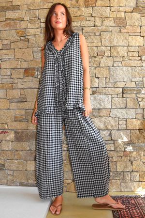 Nonni Gingham Relaxed Barrel Pant Black Grey